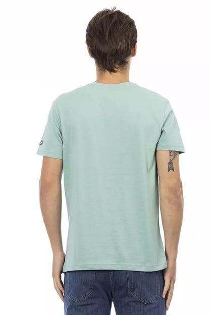 Green Cotton Men V-Neck T-Shirt