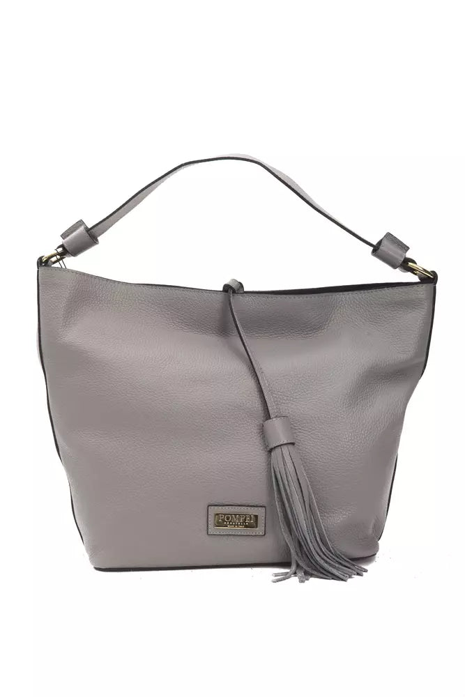 Bolso de hombro de piel gris para mujer