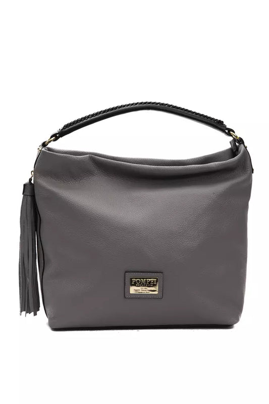 Bolso de hombro de piel gris para mujer