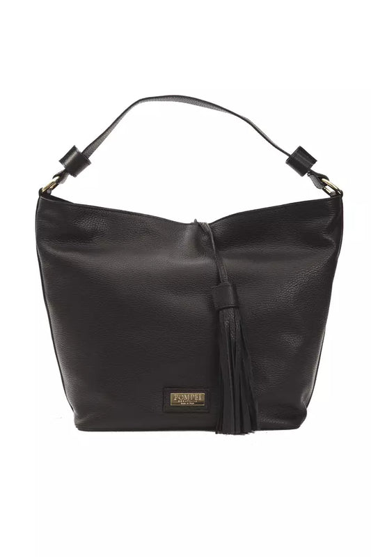 Bolso de hombro de piel negra para mujer