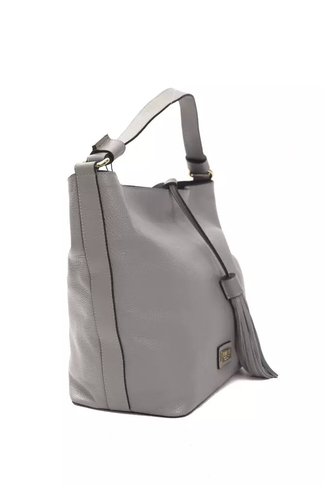 Bolso de hombro de piel gris para mujer