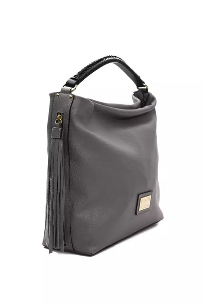 Bolso de hombro de piel gris para mujer