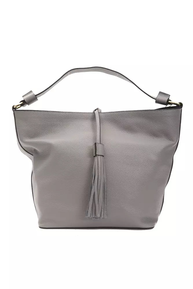 Bolso de hombro de piel gris para mujer