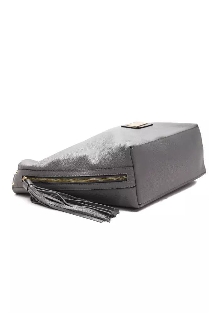 Bolso de hombro de piel gris para mujer