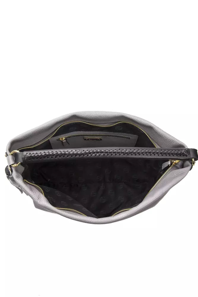 Bolso de hombro de piel gris para mujer