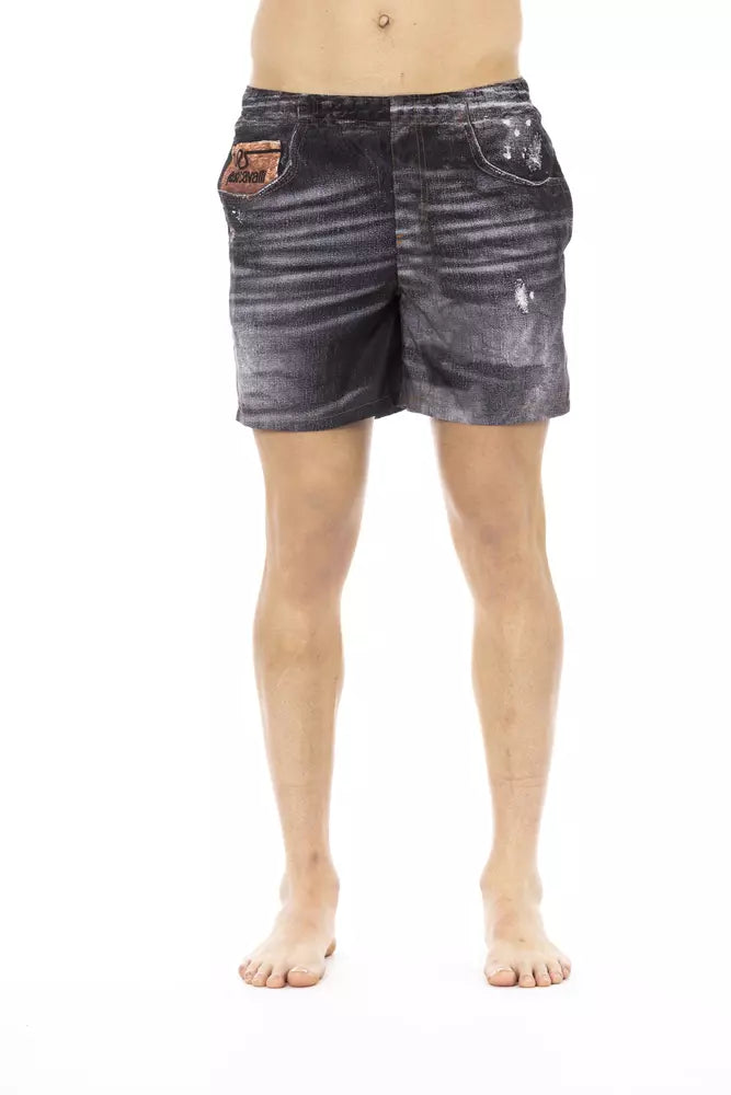 Black Polyester Men Swim Short