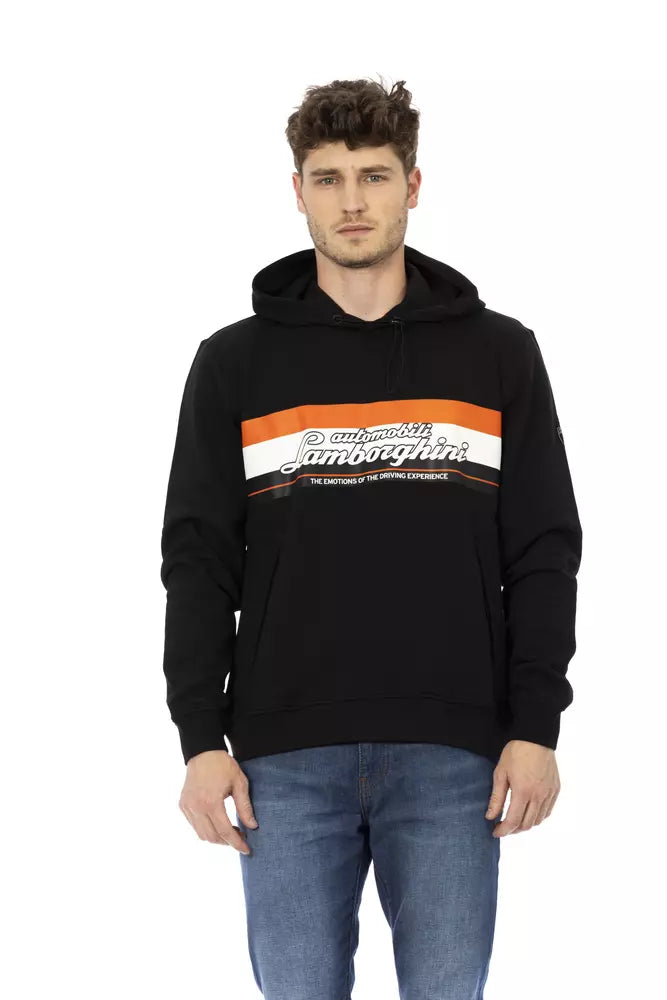 Black Cotton Men Sweater with Hood