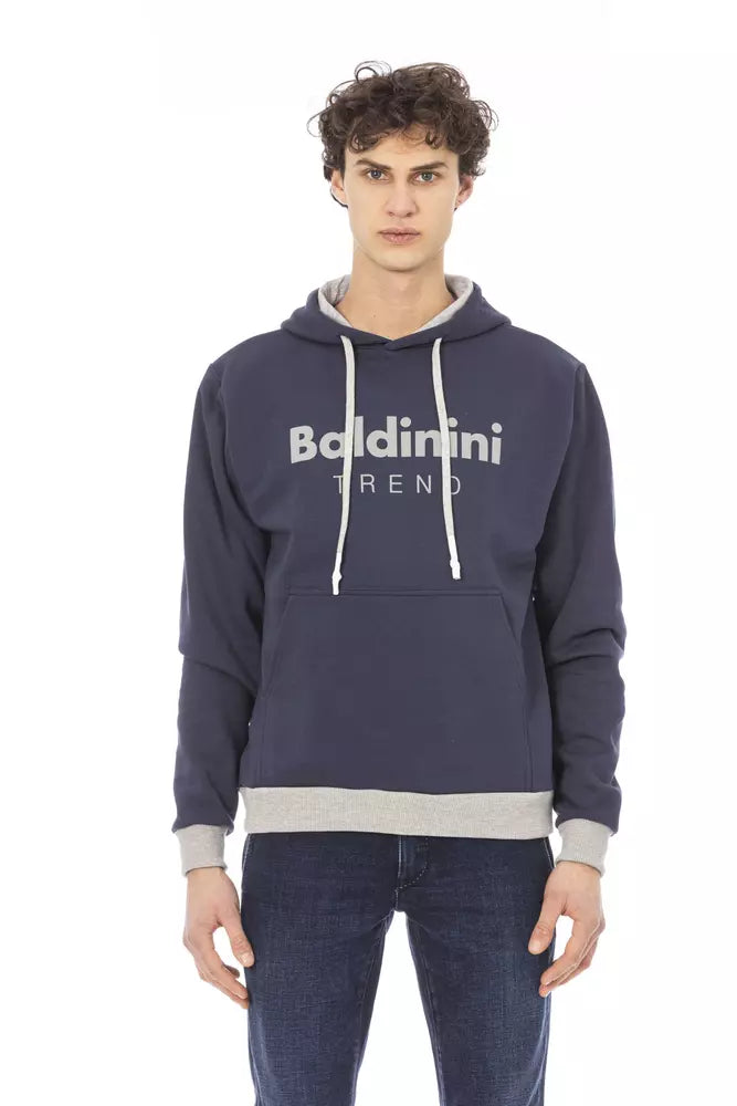 Blue Cotton Men Hoodie