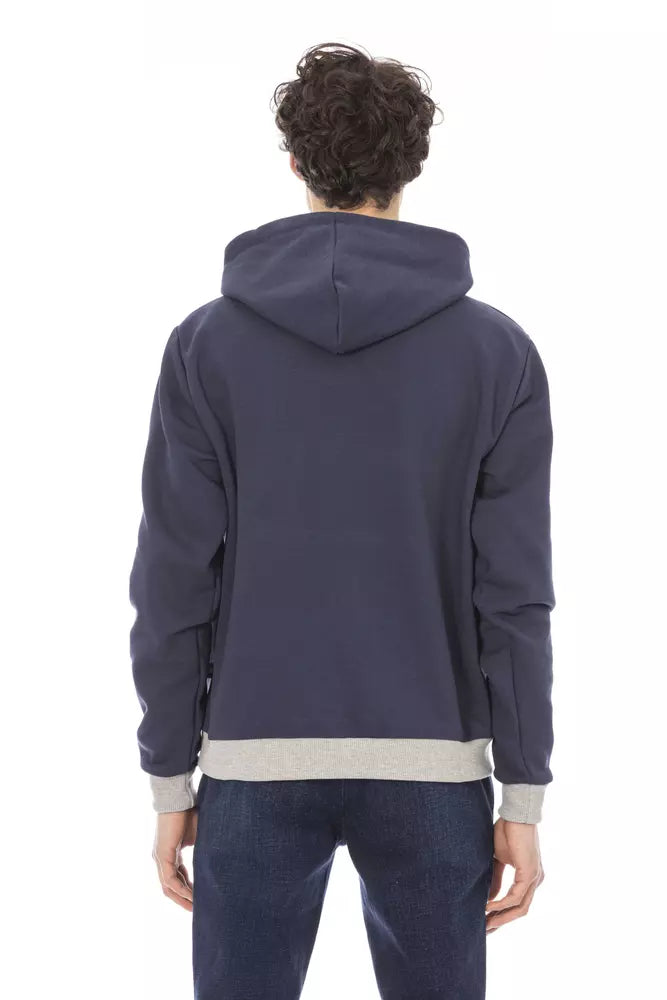 Blue Cotton Men Hoodie