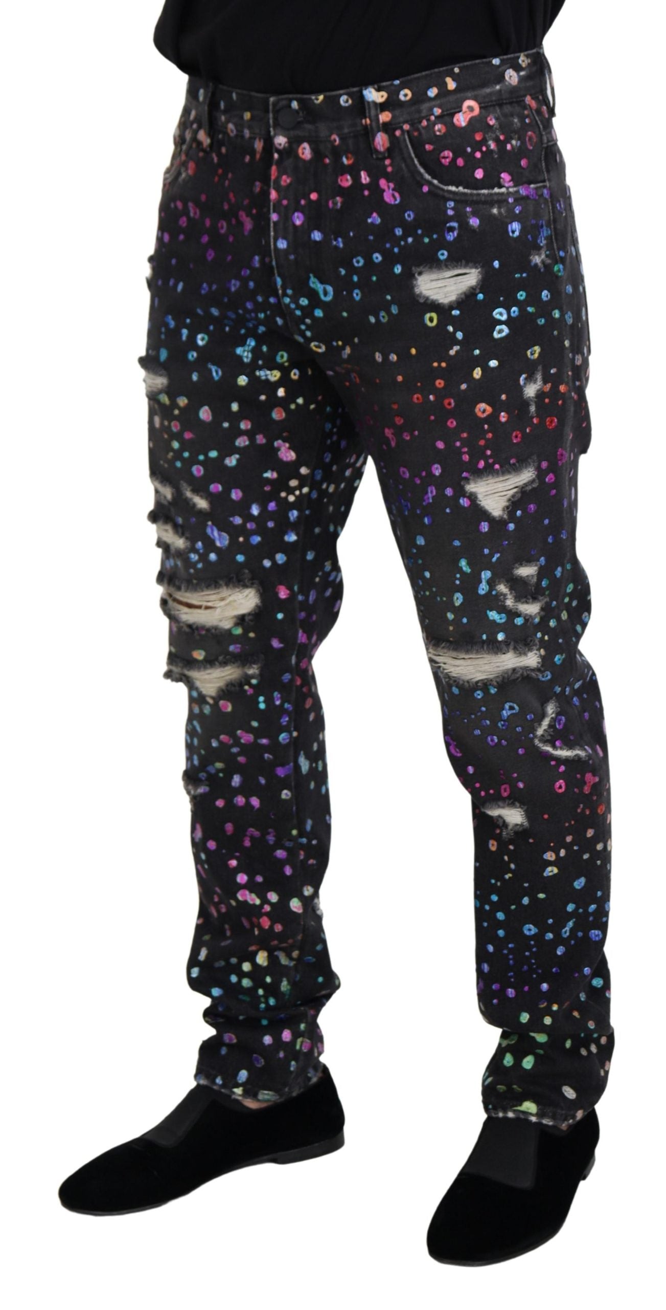 Elegant Multicolor Printed Denim Pants