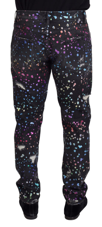 Elegant Multicolor Printed Denim Pants