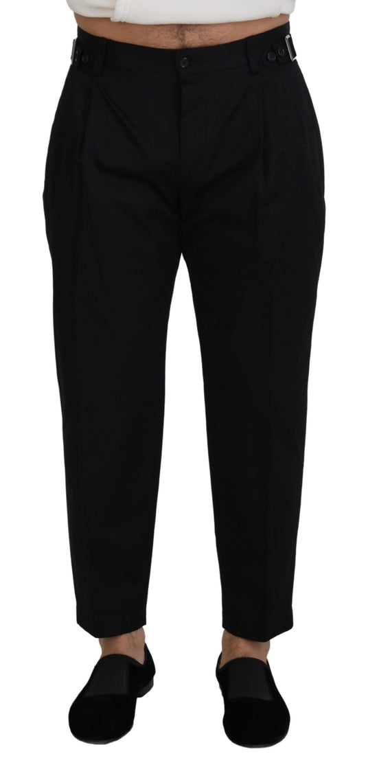 Pantalones negros elegantes de diseñador italiano con hebilla lateral