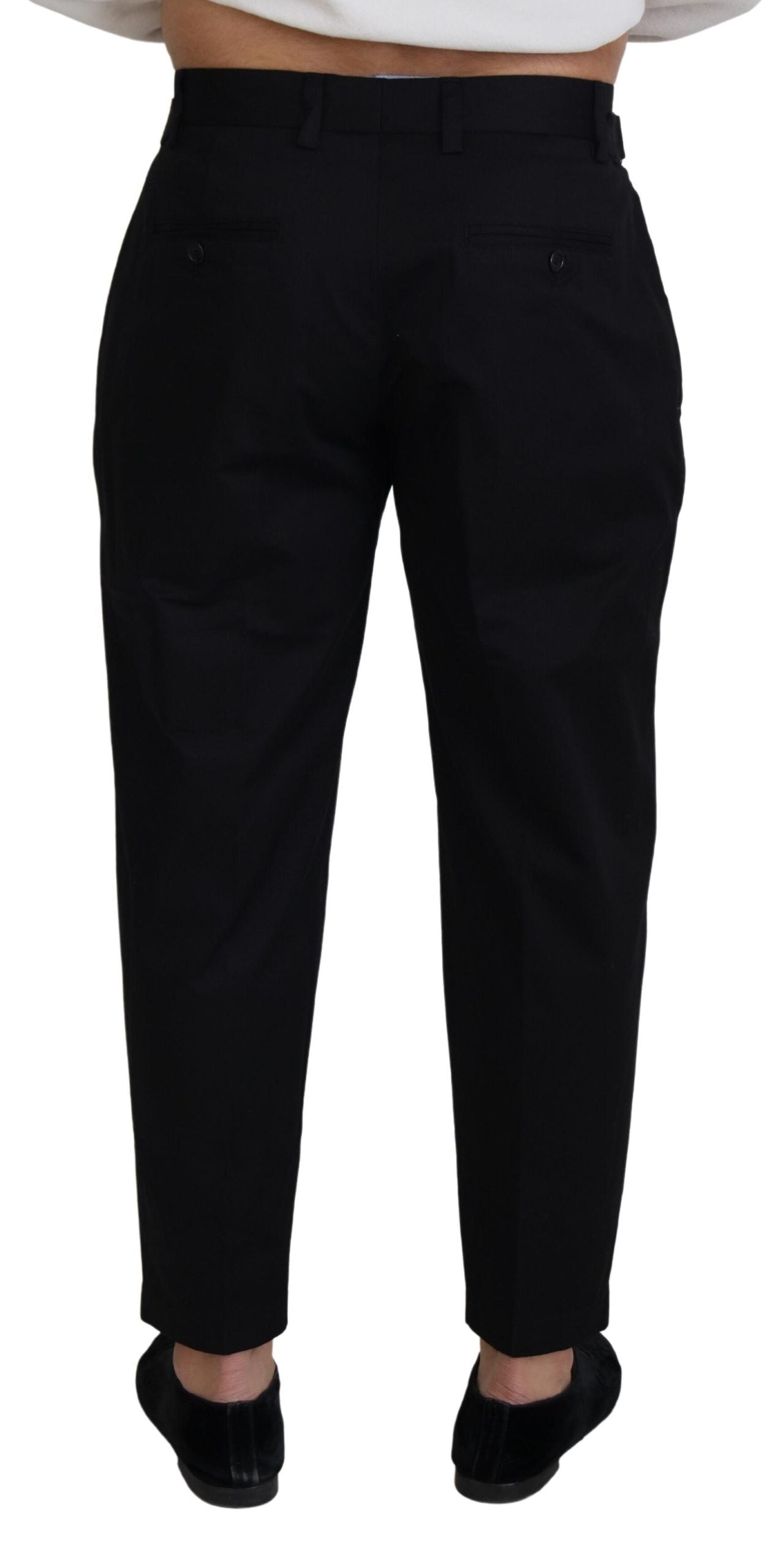 Pantalones negros elegantes de diseñador italiano con hebilla lateral