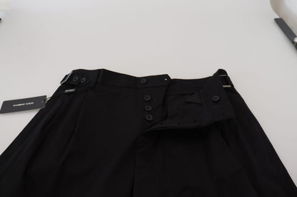 Pantalones negros elegantes de diseñador italiano con hebilla lateral