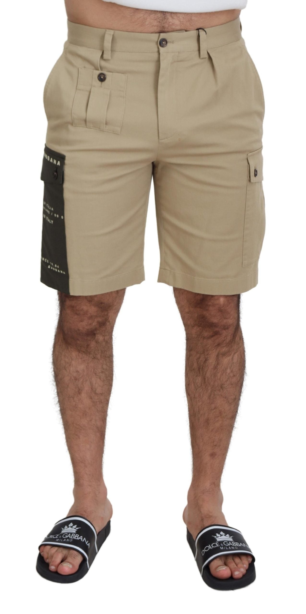 Elegant Beige Cotton Blend Designer Shorts