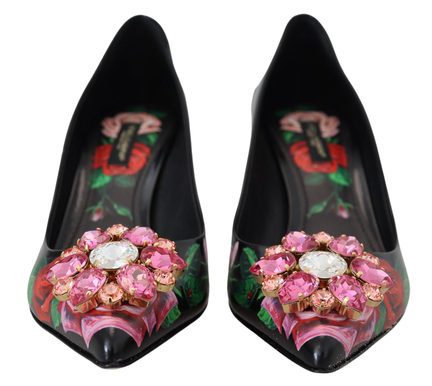 Elegantes zapatos de tacón con cristales y flores