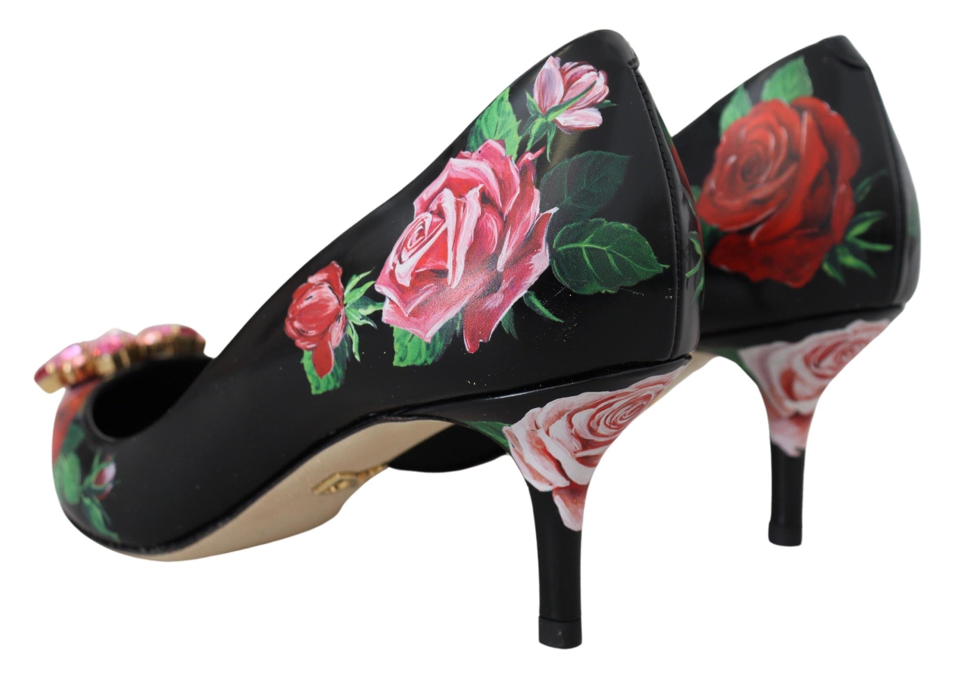 Elegantes zapatos de tacón con cristales y flores