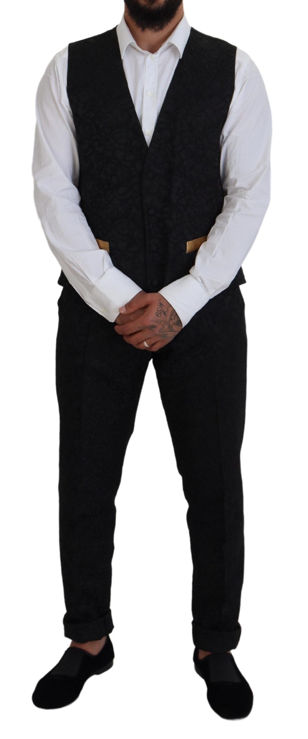 Elegant Black & Gold Slim Fit 3 Piece Suit