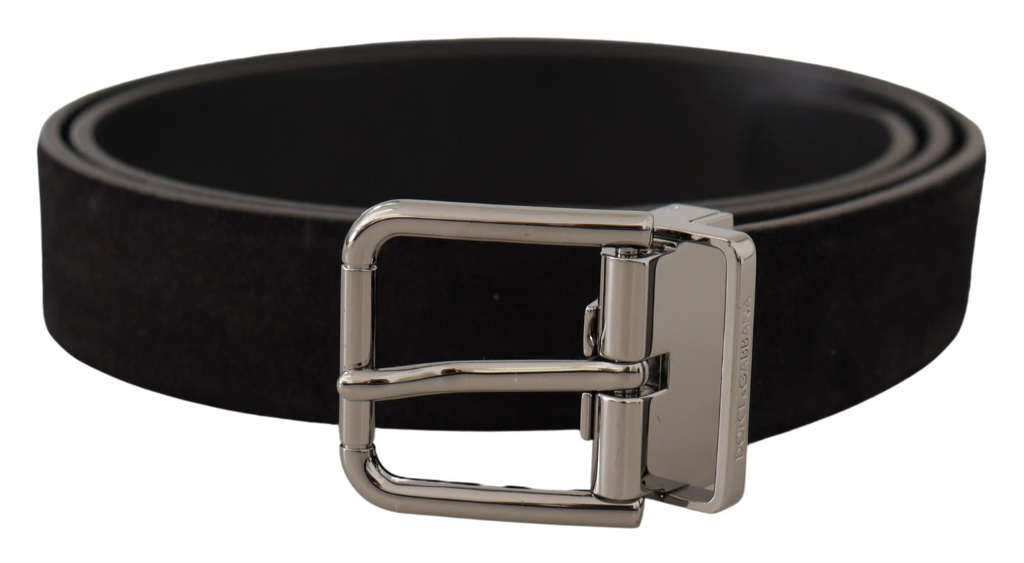 Elegant Black Leather Grosgrain Belt