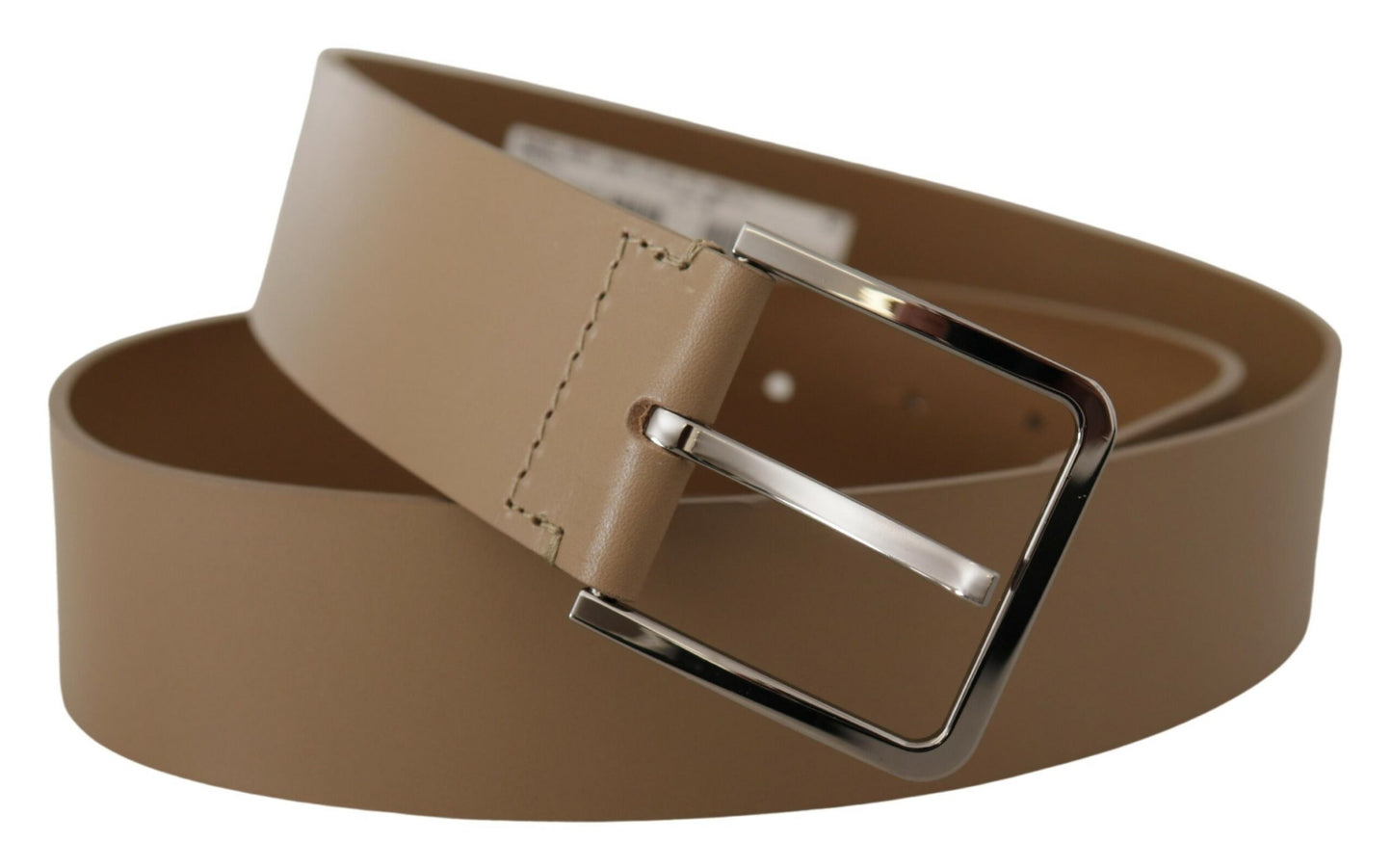 Beige Leather Statement Belt with Silver Buckle