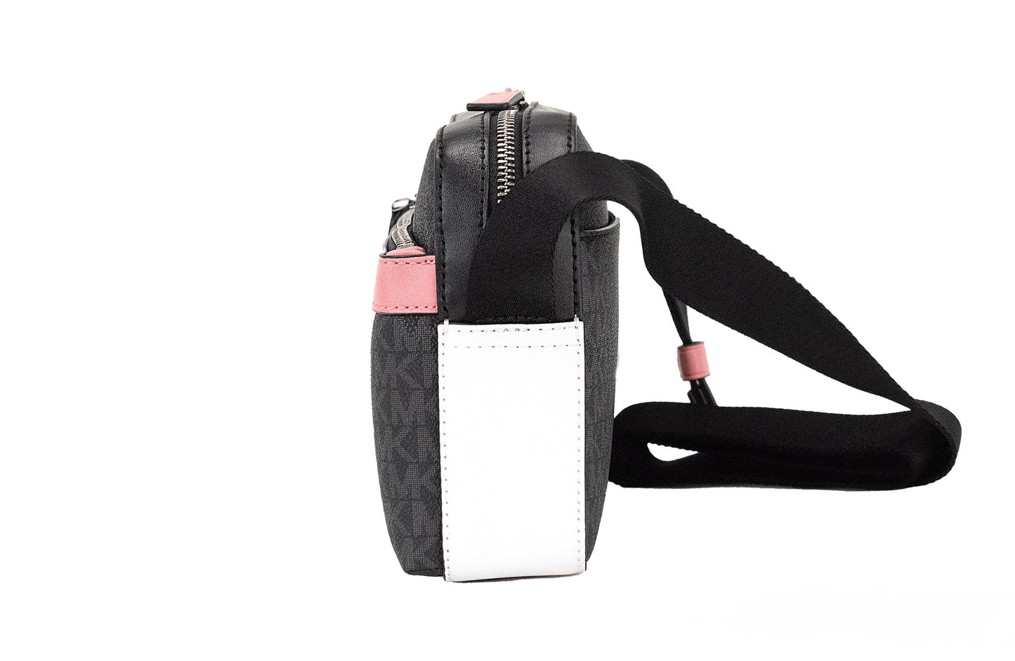 Bolso bandolera utilitario pequeño de PVC con firma de Cooper en color negro y rosa