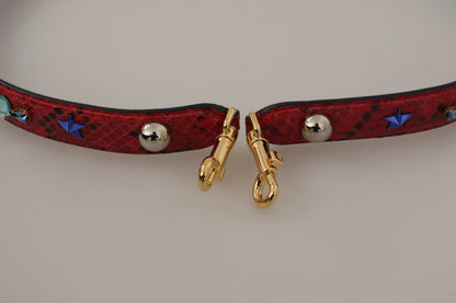 Chic Red Python Leather Shoulder Strap