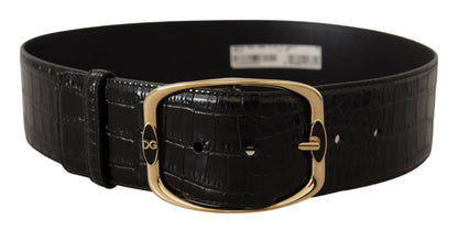 Elegant Black Leather Logo Belt