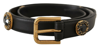 Elegant Black Leather Logo Belt