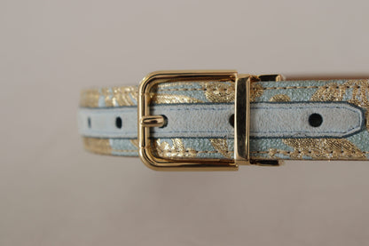 Elegant Light Blue Leather Belt with Gold Buckle