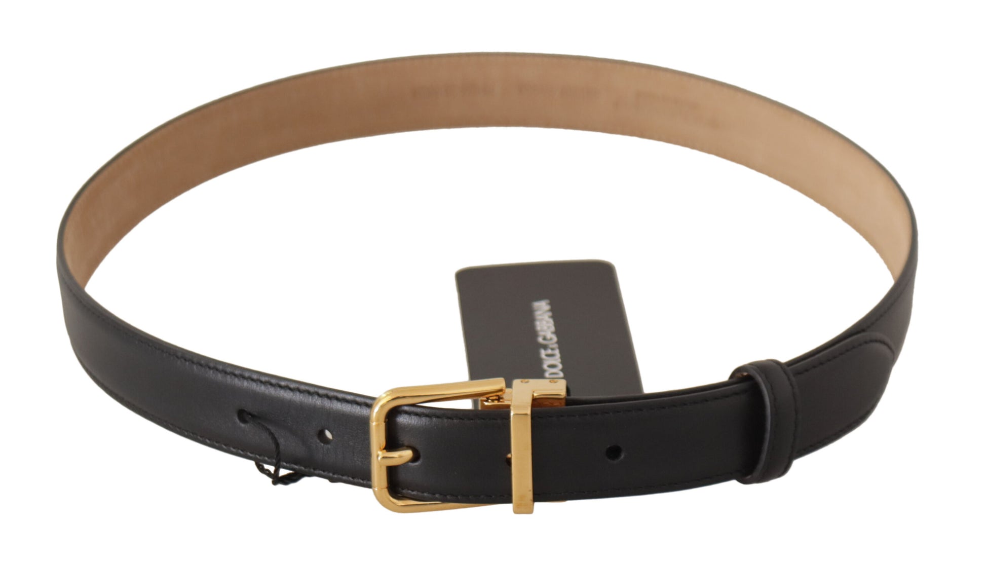 Elegant Black Leather Belt with Engraved Buckle