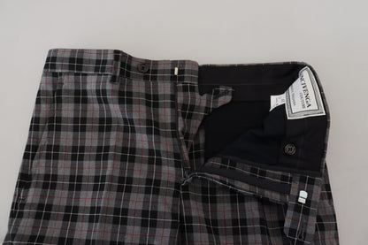 Elegant Gray Checked Gentleman's Chinos