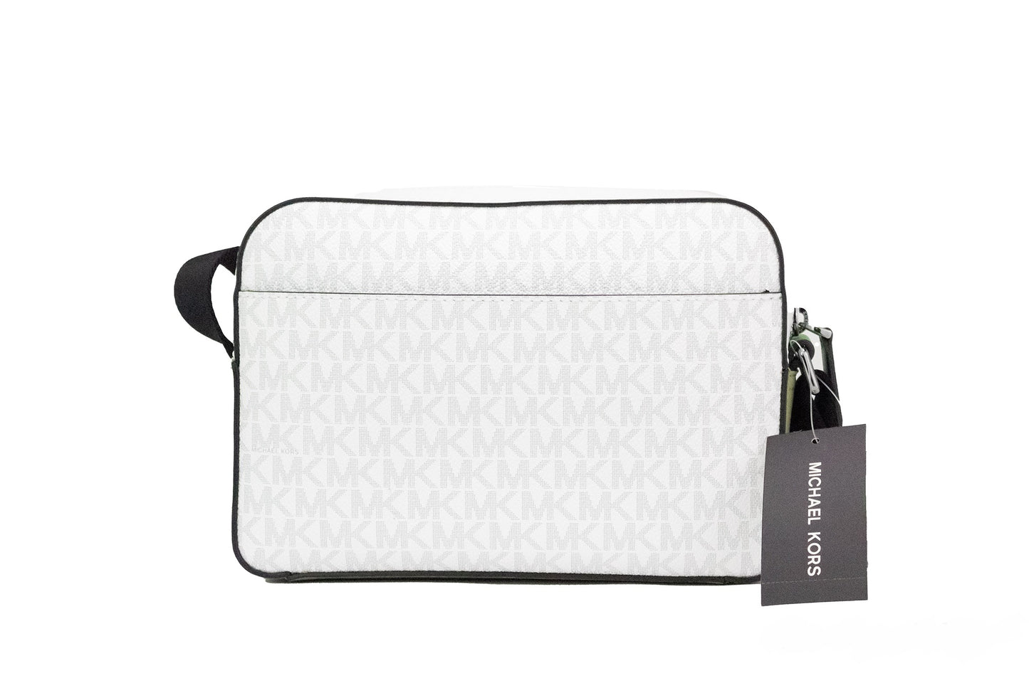 Bolso bandolera utilitario Cooper Small de PVC con firma de palmeras en blanco brillante