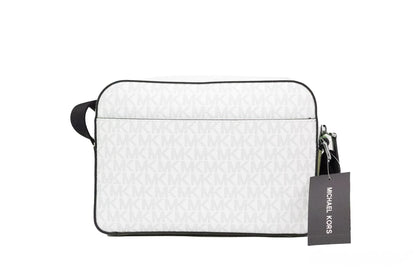 Bolso bandolera utilitario Cooper Small de PVC con firma de palmeras en blanco brillante