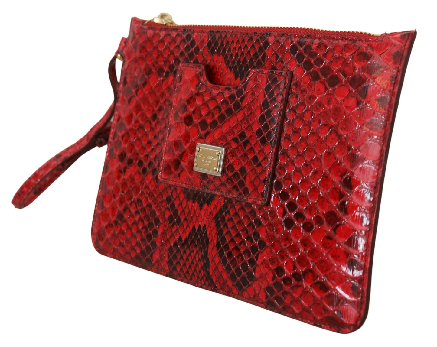 Elegante clutch Ayers de piel roja con diseño de serpiente