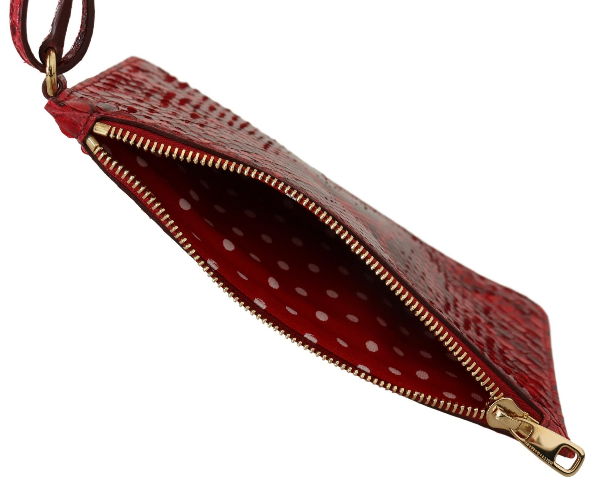 Elegante clutch Ayers de piel roja con diseño de serpiente