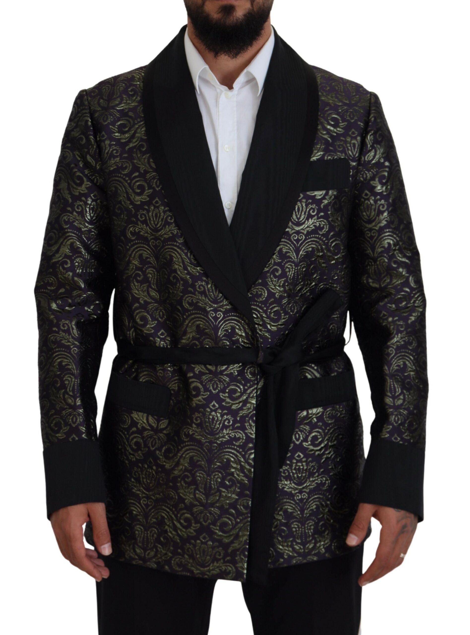 Chaqueta tipo túnica con estampado de jacquard dorado