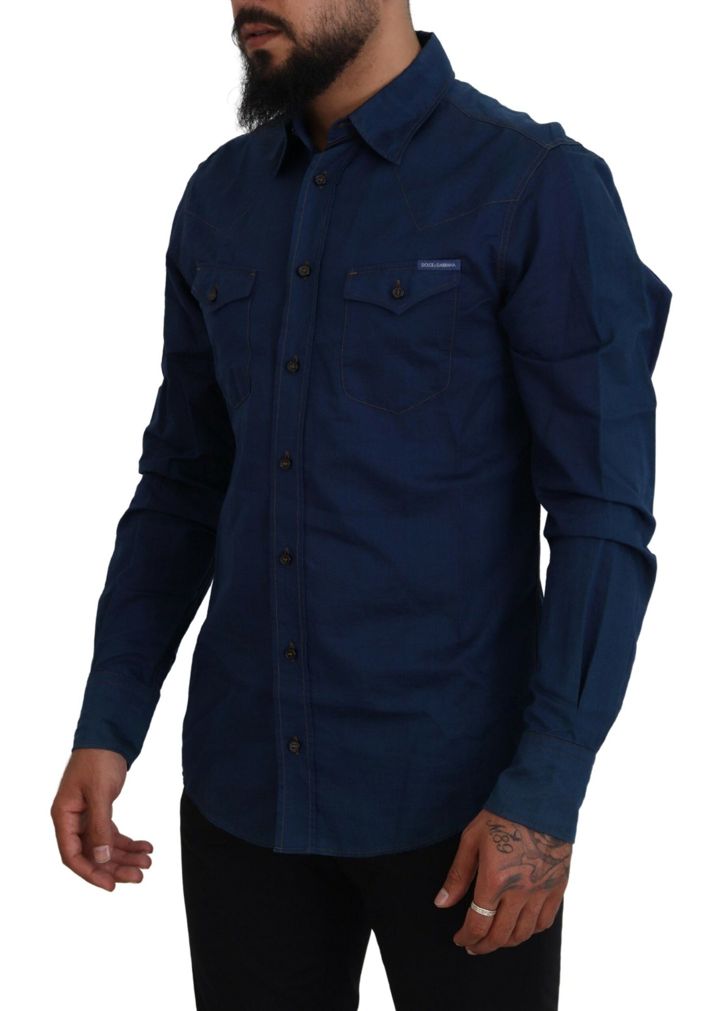 Elegant Blue Denim Casual Shirt