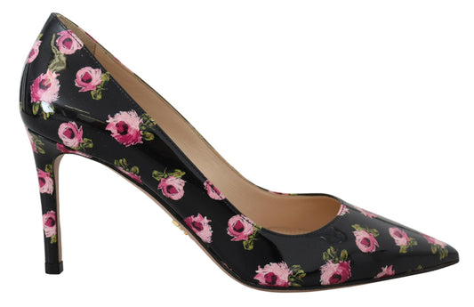 Elegantes zapatos de tacón de piel con estampado floral