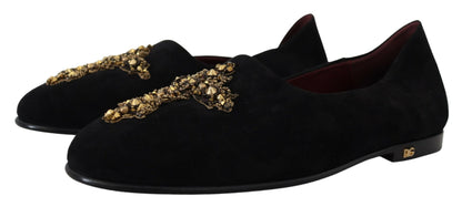 Mocasines con lentejuelas de cristal en oro negro