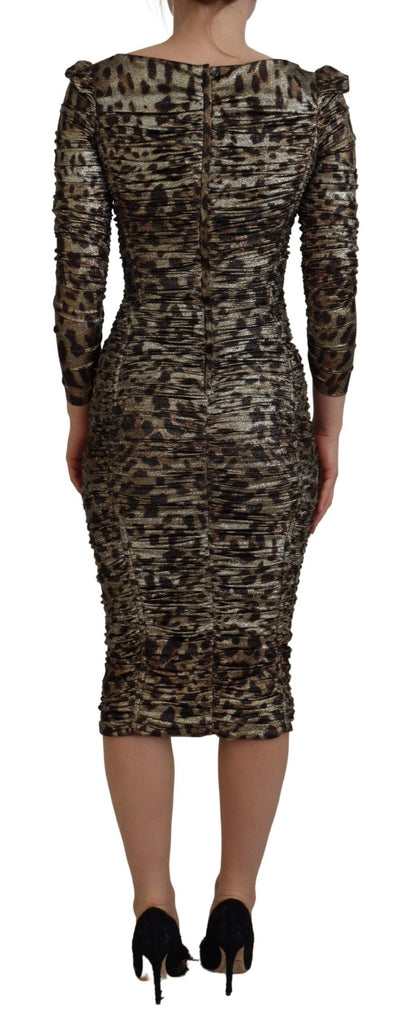 Elegant Leopard Print Midi Bodycon Dress