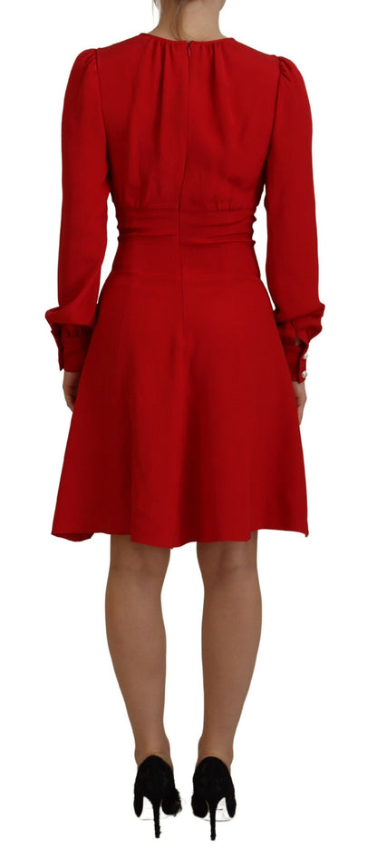 Elegant Red Silk A-Line Knee Length Dress