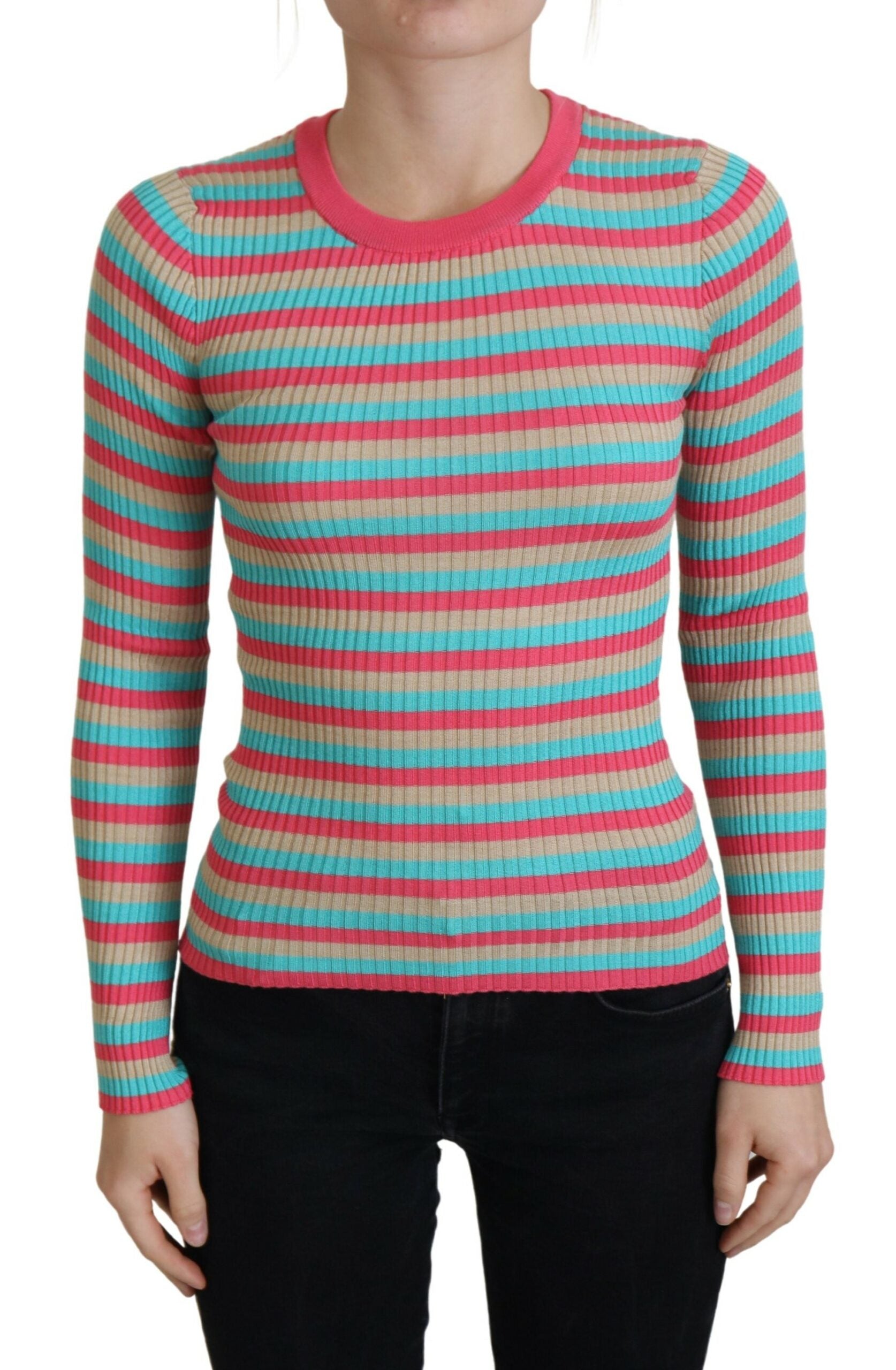 Elegant Striped Silk Crewneck Pullover