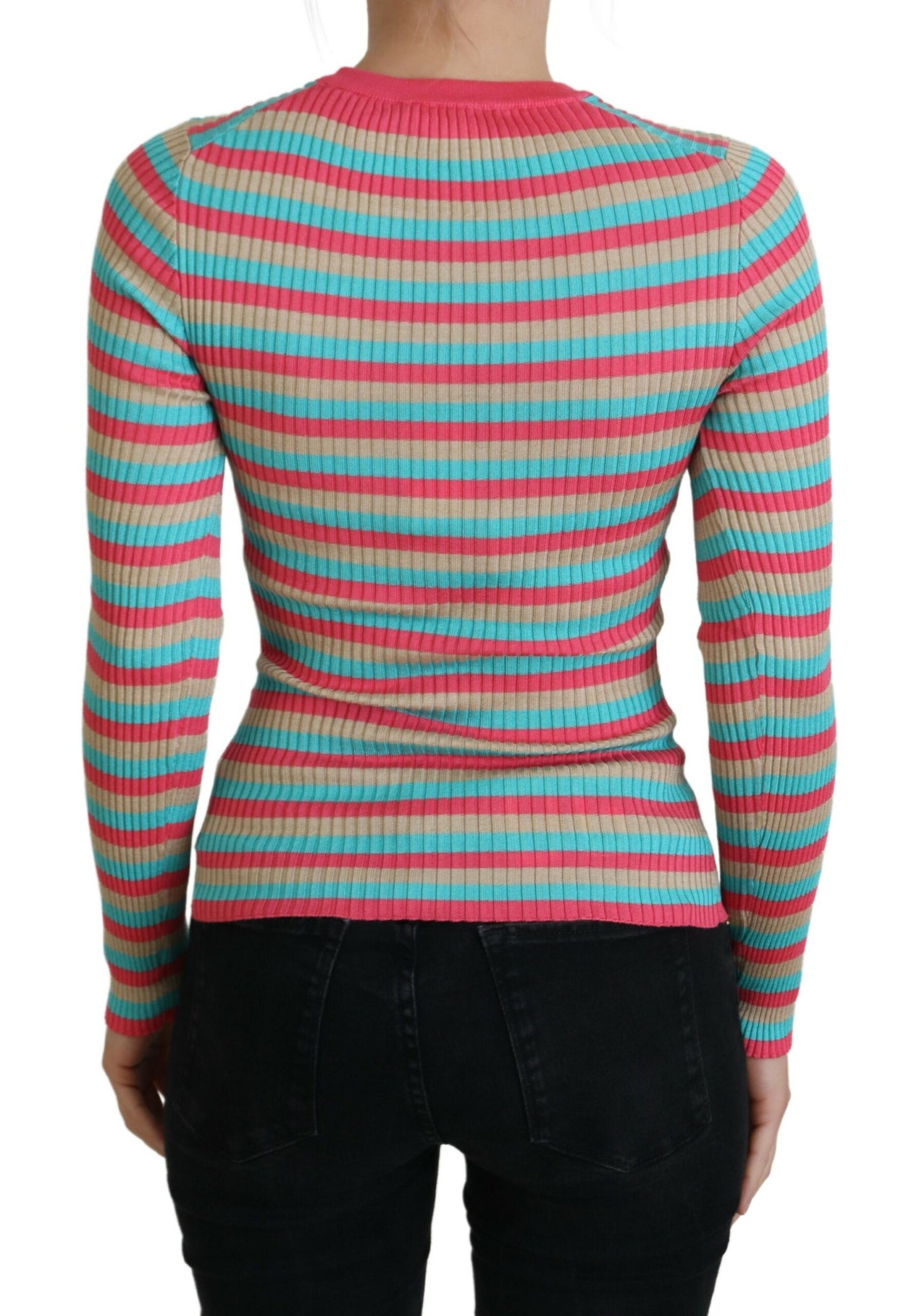 Elegant Striped Silk Crewneck Pullover