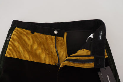 Pantalones negros elegantes de corte cónico con detalles en amarillo