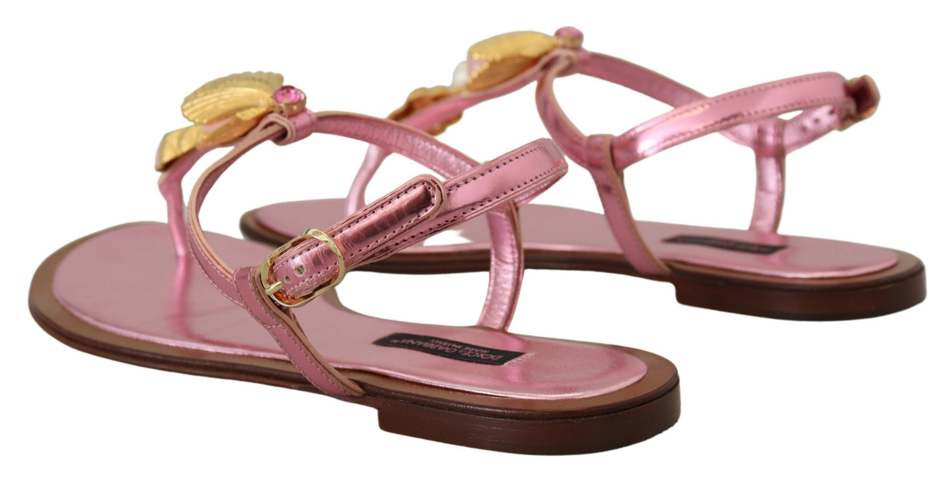 Sandalias elegantes de cuero rosa con adornos exquisitos