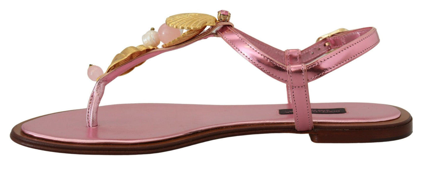 Sandalias elegantes de cuero rosa con adornos exquisitos