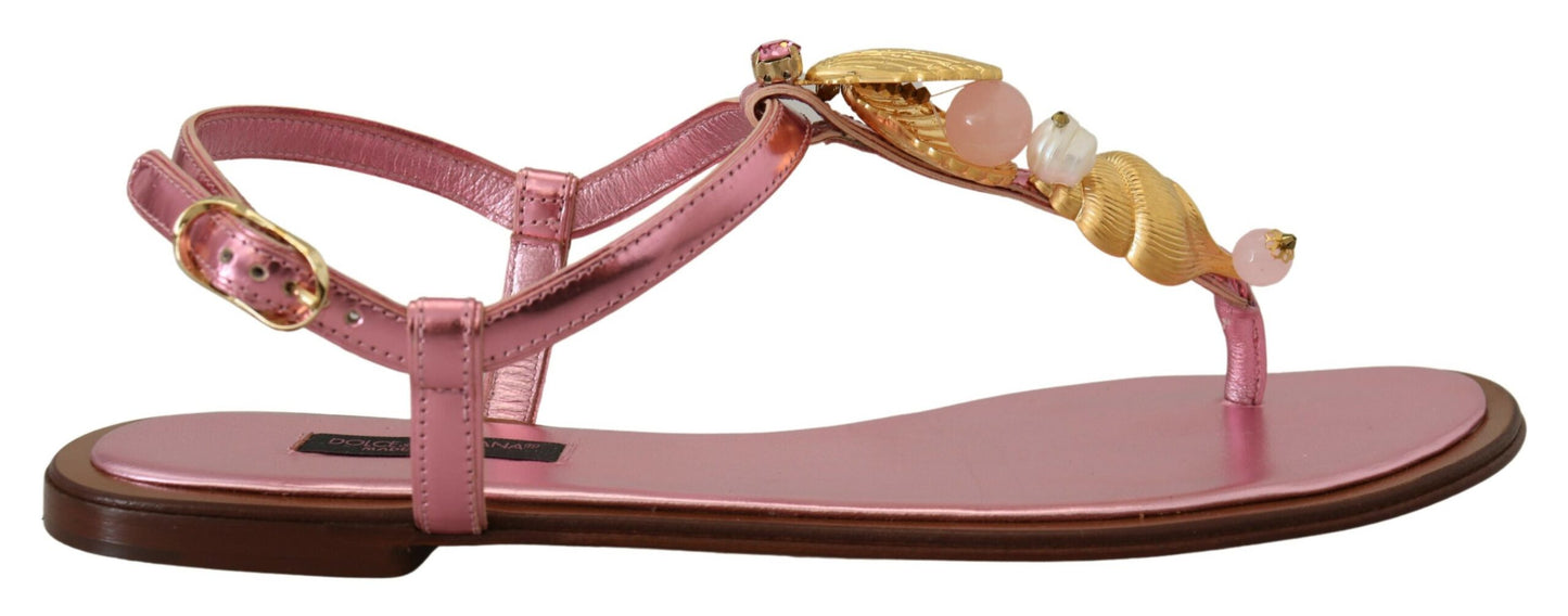 Sandalias elegantes de cuero rosa con adornos exquisitos