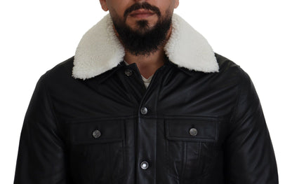 Elegante chaqueta bomber de cuero negra