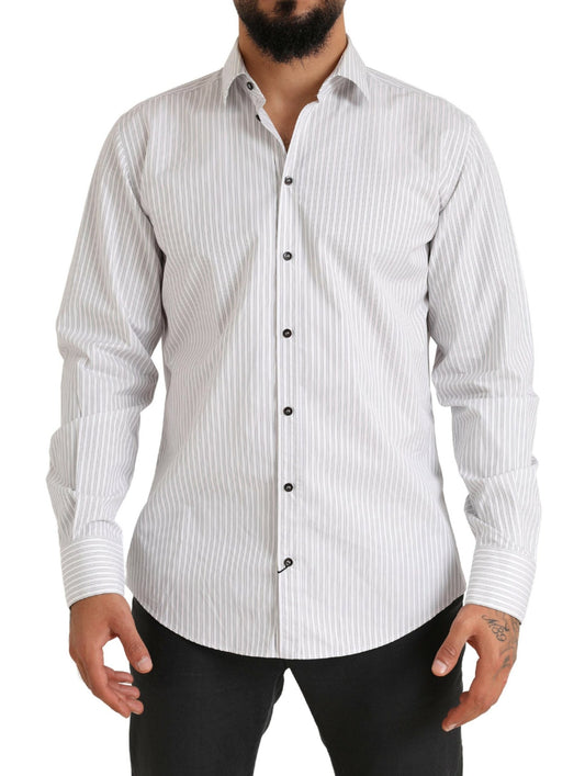 Elegante camisa de algodón a rayas blancas