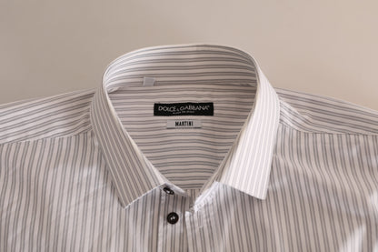 Elegant White Striped Cotton Dress Shirt